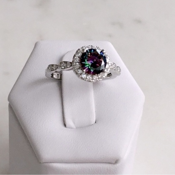 Sterling Silver Rainbow Topaz Cz & Clear Cz Ring - Picture 3 of 15